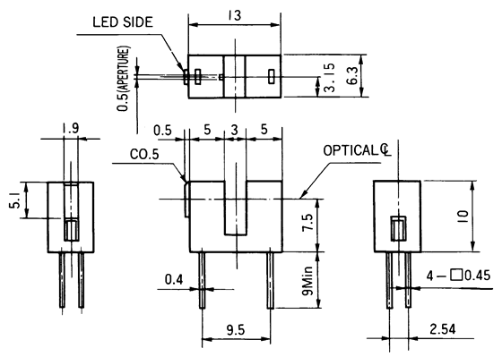 光电传感器（光学传感器）OJ-1919尺寸规格