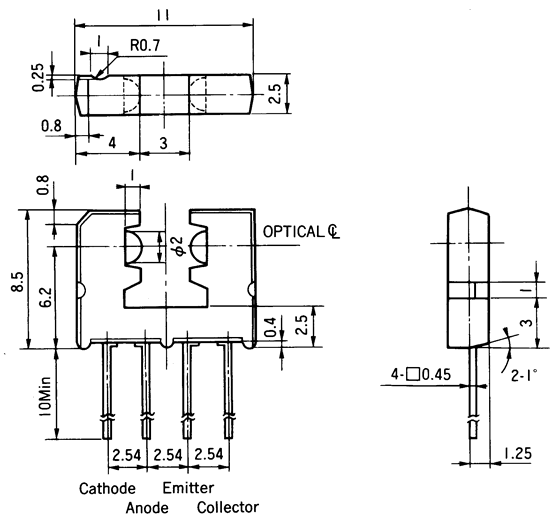 光电传感器（光学传感器）OJ-2020尺寸规格