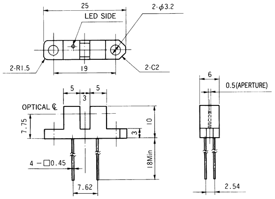 光电传感器（光学传感器）OJ-1402尺寸规格
