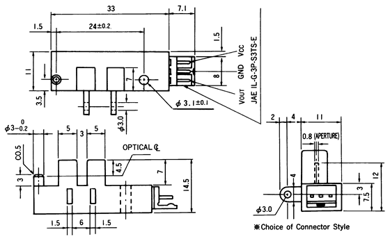光电传感器（光学传感器）OJ-3602尺寸规格