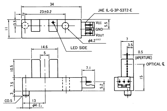 光电传感器（光学传感器）OJ-3705尺寸规格