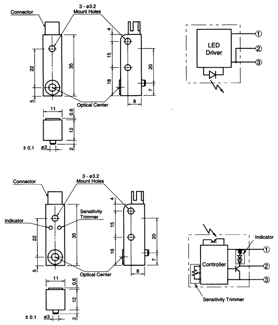 光电传感器（光学传感器）OZ-111401尺寸规格